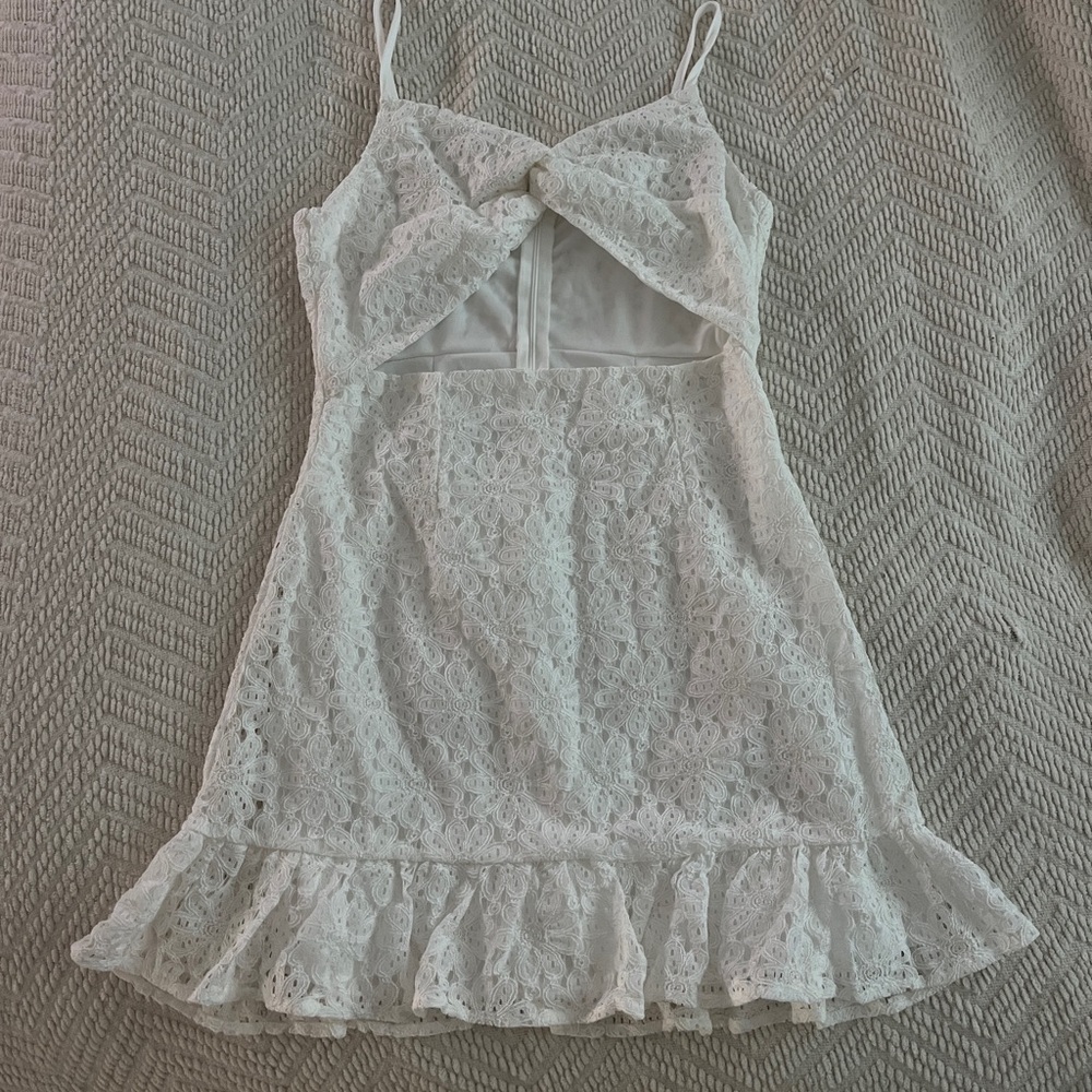 White Twist Front Cut Out Ruffle Hem Cami Dress